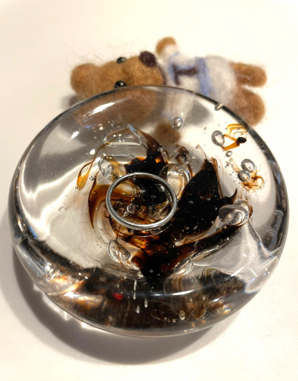送料無料♪ リングピロー　【茶色】ガラス製 ハンドメイド 指輪 アクセサリートレイ 手作り 3枚目の画像