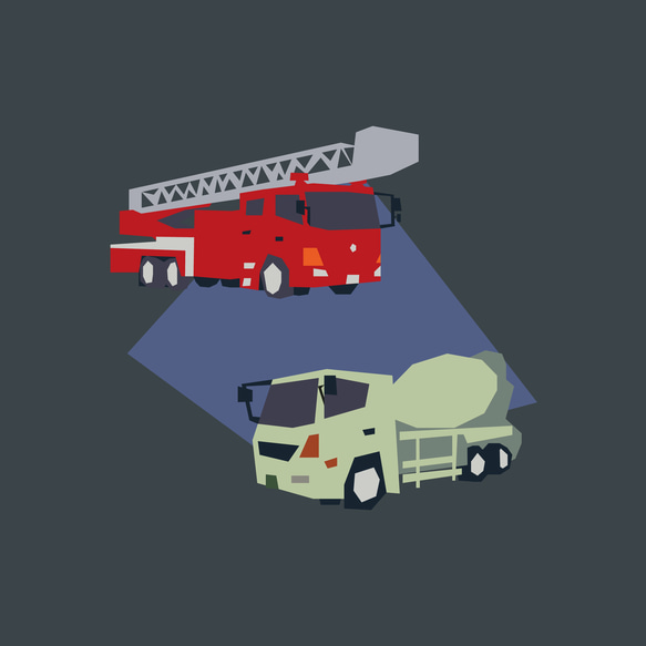乗り物Tシャツ-消防車とミキサー車 2枚目の画像