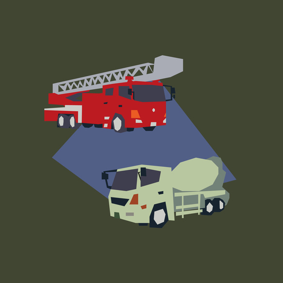 乗り物Tシャツ-消防車とミキサー車 4枚目の画像