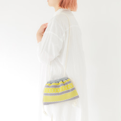 金華山巾着 ＜ミモザイエローのフラワー柄＞ 2Way ショルダー