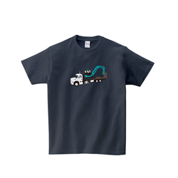 乗り物Tシャツ-フラッドベッドトラックとショベルカー 3枚目の画像