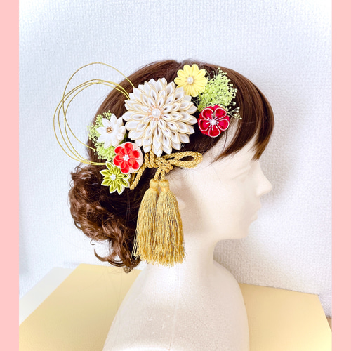 つまみ細工 髪飾り＊晴れやかgold light＊成人式 卒業式 結婚式