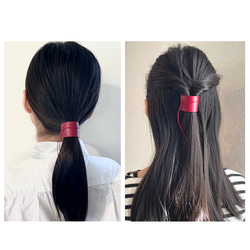 《hair cuff／Red 》小・赤レザーポニーフック・大人の赤小物 5枚目の画像