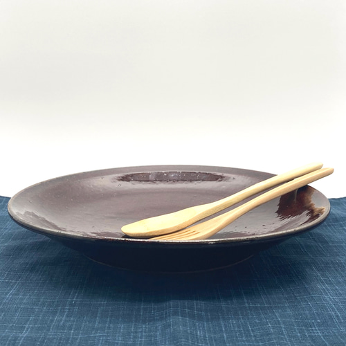 栗色のプレート皿 八寸皿 【大皿 手仕事 民藝 窯元 和 陶器】 大皿