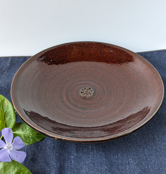 ブラウンの八寸皿酒津焼【手仕事民藝和陶器】