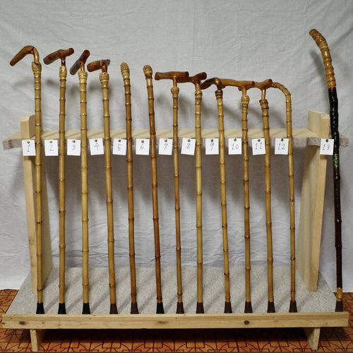 竹杖 ステッキ① 竹根鞭細工 漆塗り ねぶち 希少 国産 破竹根付 吉野杉