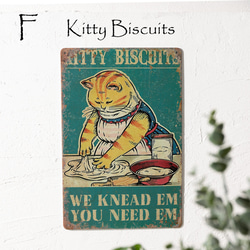 ブリキ看板 タンタンTINTIN冒険 アンティーク＊手提げ紙袋★ステッカー★ アンティーク ブリキ看板 30x20cm F. Kitty Biscuits ネコ
