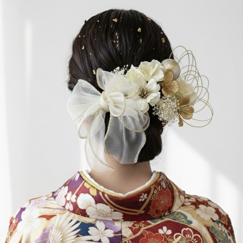 ホワイトゴールドリボン髪飾り♡卒業式髪飾り♡成人式髪飾り♡ブライダル♡結婚式 成人式 髪飾り 成人式髪飾り ホワイトゴールド リボン 卒業式 結婚式