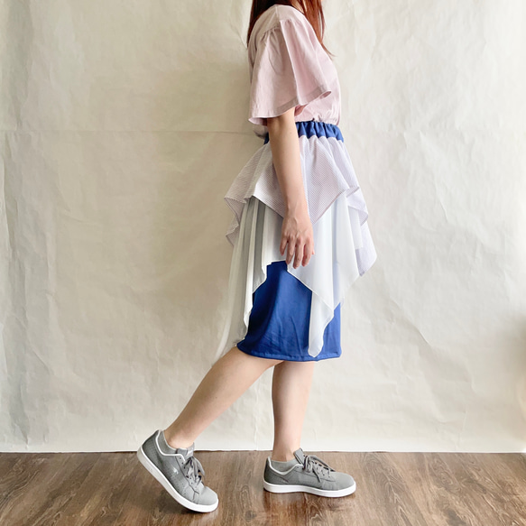 ラッピングタイトスカート　ホワイト×ブルー　SK3-4 5枚目の画像