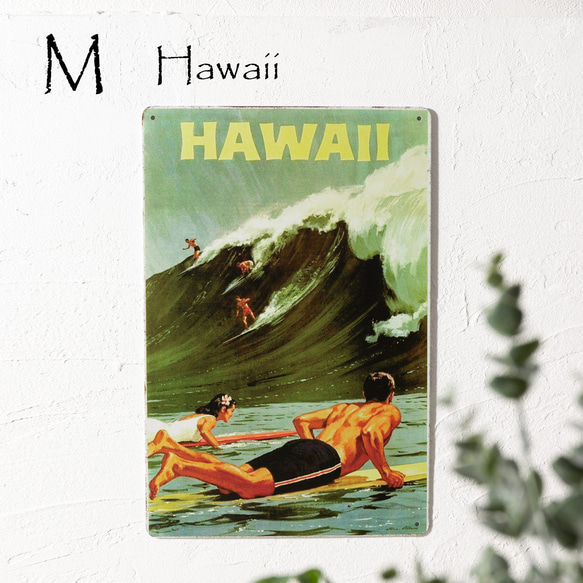 アンティーク ヴィンテージ ブリキ看板 30x20cm M. Hawaii ハワイ