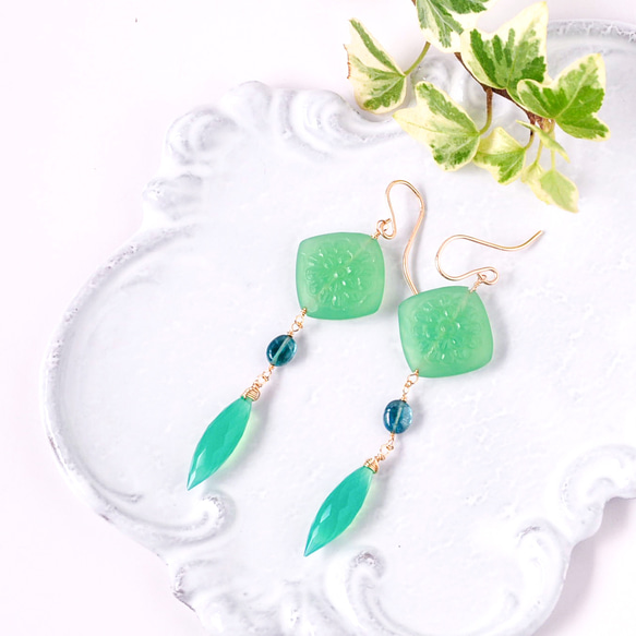 14kgf グリーンアメジストxムーンストーン∗*゜しゃらチャーム 14KGF