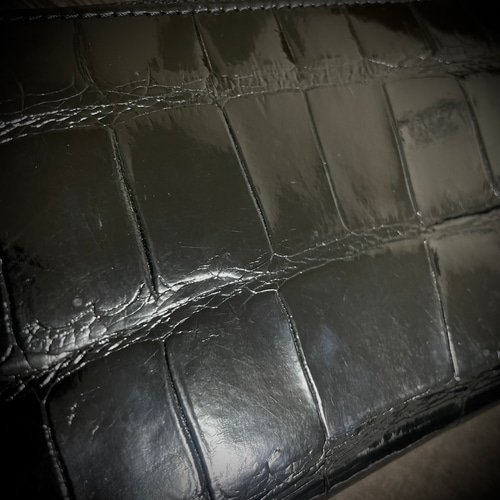 高級 シャイニング クロコダイル 長財布 証明書付 一枚革 牛革 ワニ革  