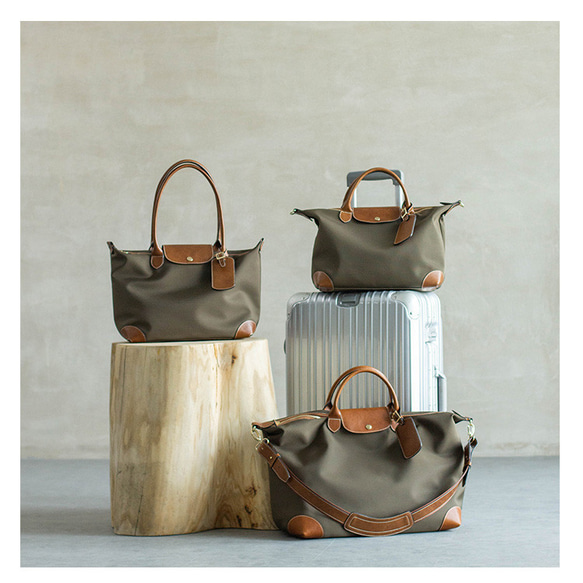 オリジナルデザイン手縫い大容量トートバッグ ナイロン本革ショルダー  