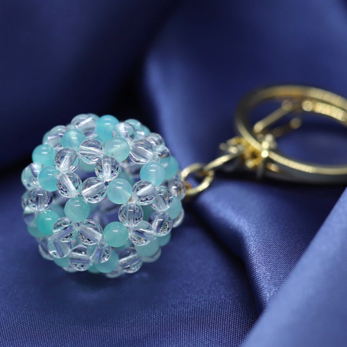 フラーレン（バッキー）ボールキーホルダー 水晶・アマゾナイトシリカ