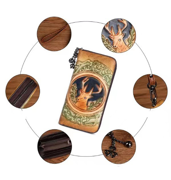 186民族鹿吉祥皮真皮男女長錢包帶內袋讓你的錢包井井有條 第8張的照片