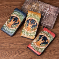 186民族鹿吉祥皮真皮男女長錢包帶內袋讓你的錢包井井有條 第3張的照片