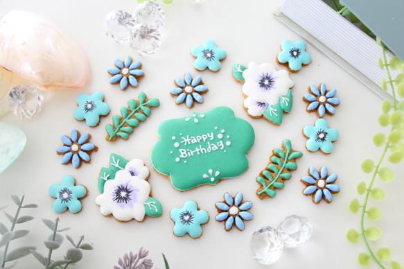 【アイシングクッキー】　花　青　可愛い　植物　誕生日　プレゼント　ケーキ　飾り 6枚目の画像