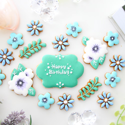 【アイシングクッキー】　花　青　可愛い　植物　誕生日　プレゼント　ケーキ　飾り 2枚目の画像