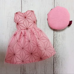 22cmドール服　和柄♡ベレー帽付きワンピース　リカちゃん・ブライスサイズ　麻の葉　ピンク 3枚目の画像