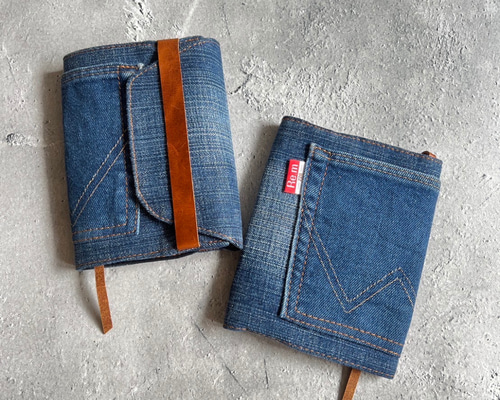 文庫本 デニムブックカバー デニム×本革 1点もの ブックカバー Re.m