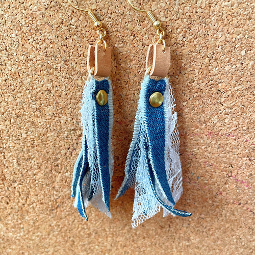 デニムタッセルピアス/イヤリング・アレルギー対応金具 イヤリング 