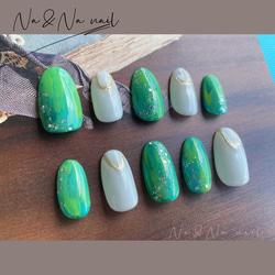 シンプル　夏ネイル　グリーン　緑　水着　おしゃれ　海ネイル ネイルチップ 付け爪 ネイルアート 4枚目の画像