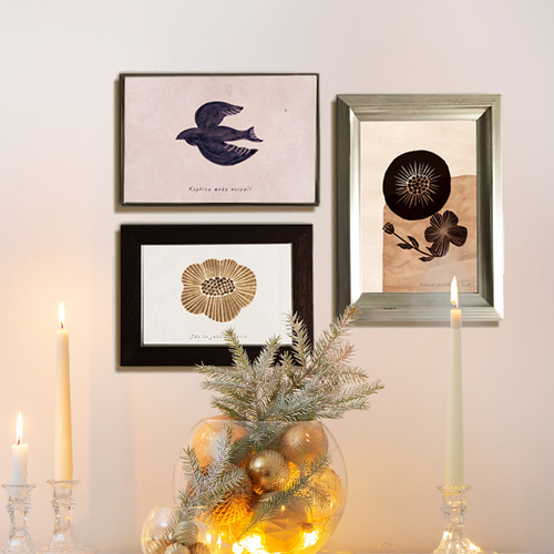 額付】ポスター インテリア 北欧 スカビオサ ゴールド プラント A4～B2②