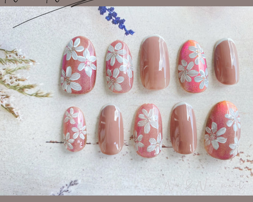 マグネットネイル 手描き フラワー ピンク 上品 オフィス 大人 可愛い