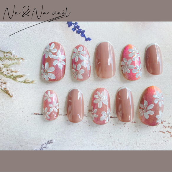 マグネットネイル 手描き フラワー ピンク 上品 オフィス 大人 可愛い  