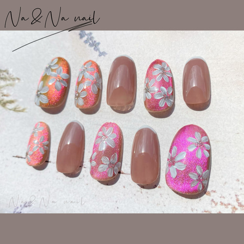マグネットネイル フレンチネイル フラワー ネイルチップ ハンドメイド fc04f43441c63a3526e2dc124d89b5