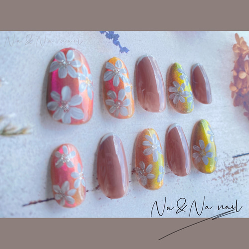 マグネットネイル 手描き フラワー ピンク 上品 オフィス 大人 可愛い  