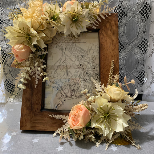 送料無料]ドライ風アーティフィシャルフラワーフォトフレーム フォト