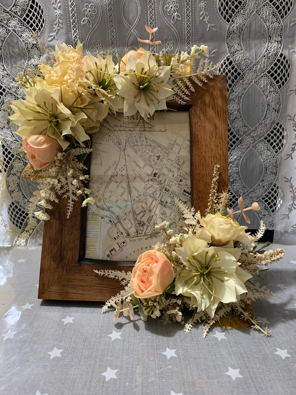 送料無料]ドライ風アーティフィシャルフラワーフォトフレーム フォト