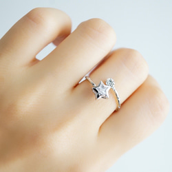 【フリーサイズリング】星に願いを˚✧₊⁎⁺˳✧༚本ロジウムコーティング指輪 3枚目の画像