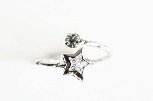 【フリーサイズリング】星に願いを˚✧₊⁎⁺˳✧༚本ロジウムコーティング指輪 2枚目の画像