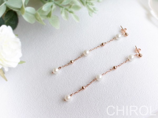 アコヤパール ロング ピアス/ 14kgf Pink