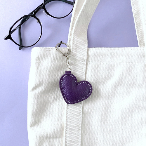 本革ぷっくり推し色ハートキーホルダー/紫/パープル/推し活/大人可愛い
