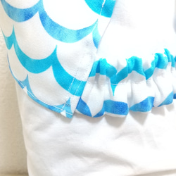 ☆ラスト１セット☆ 140cm 波（ホワイト）ゴム紐 子供用エプロン・三角巾・巾着袋セット 9枚目の画像