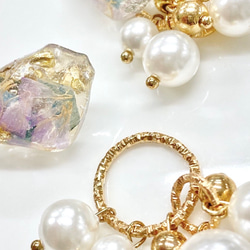 dry flower nuance stone×random pearl earring（clear-lavender） 7枚目の画像