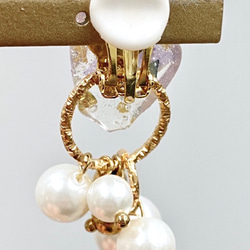dry flower nuance stone×random pearl earring（clear-lavender） 5枚目の画像