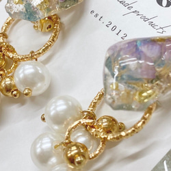 dry flower nuance stone×random pearl earring（clear-lavender） 2枚目の画像