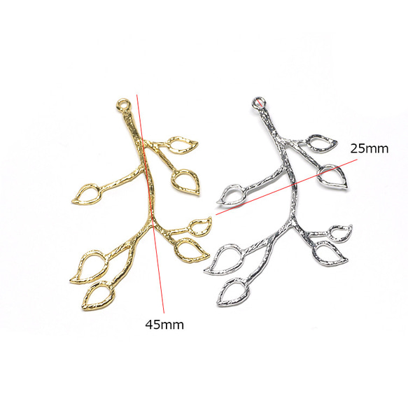 新作品 [2 件] 大樹枝和葉子圖案光澤銀色吊飾 NF 第5張的照片