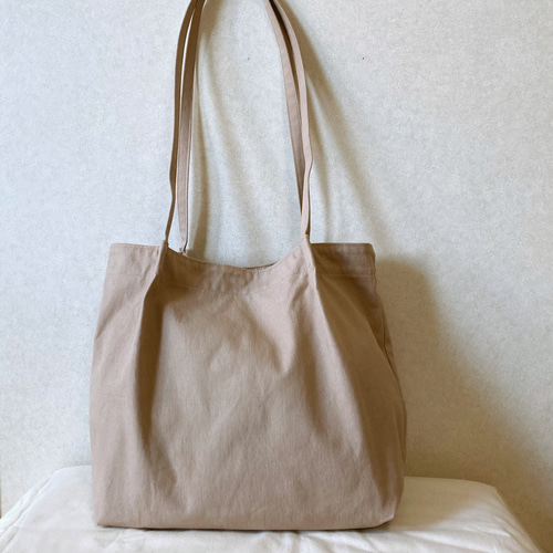 受注制作 細紐ショルダートート ヴィンテージ帆布 モカベージュ