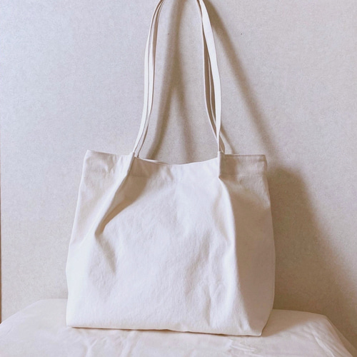 受注制作＊送料無料＊細紐ショルダートート ヴィンテージ帆布 生成り 