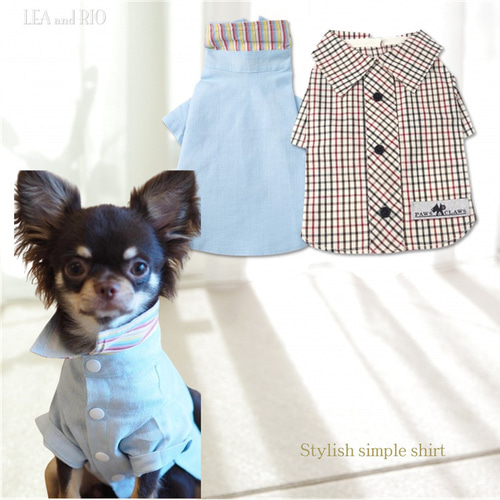 トップス シャツ ブルー 春 チェック柄 シンプル ペット カッター