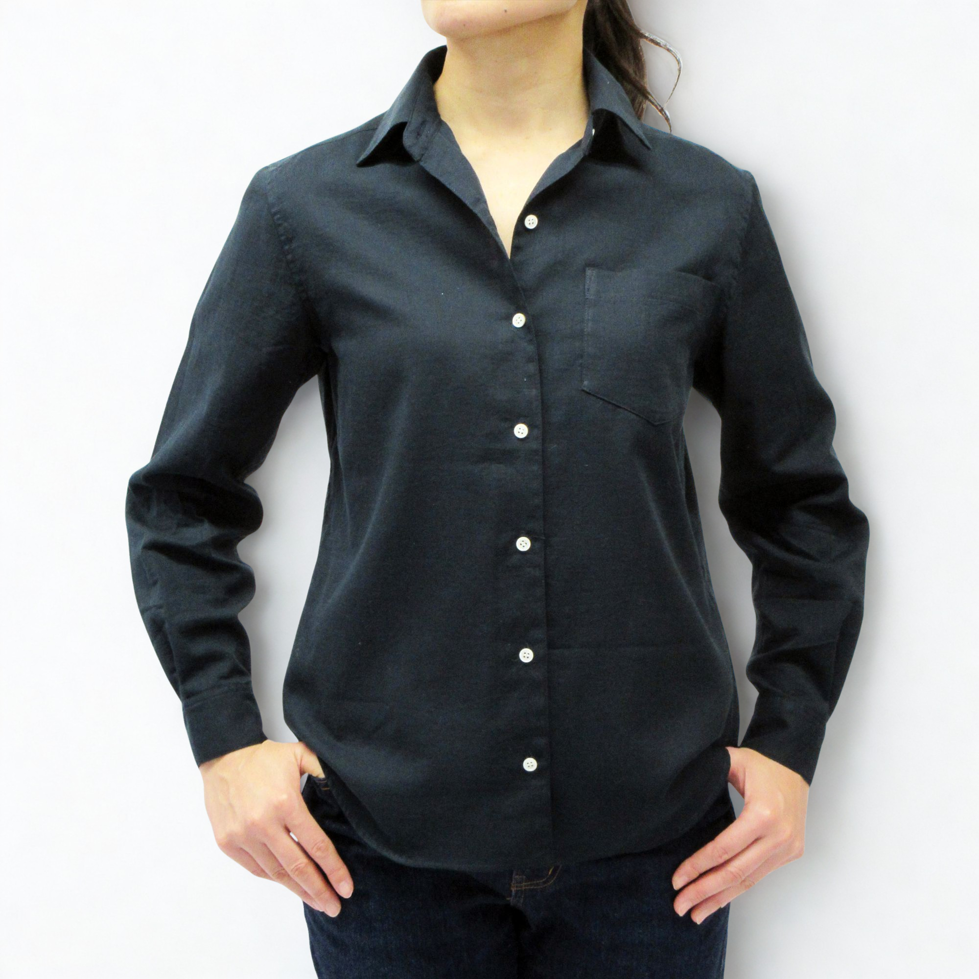 【フレンチシックな大人のシャツ】上質ダブルガーゼコットン100％ ネイビー　紺