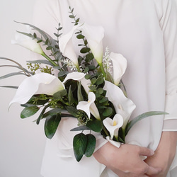 感謝sale中　アーティフィシャルフラワーブーケ　造花ブーケ ポピーのブーケ Spring white & green 両親贈呈花束 アーティ