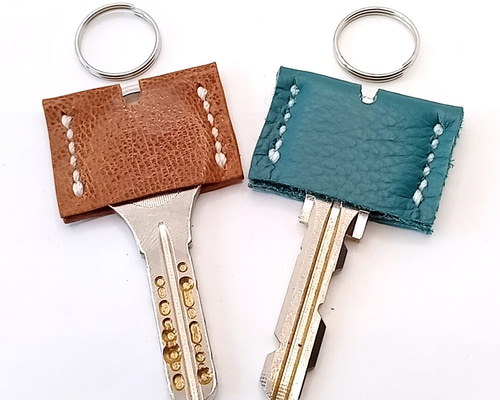 本革レザーキーカバー×2茶系牛革シュリンクターコイズ牛革