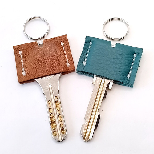 本革レザーキーカバー×2茶系牛革シュリンクターコイズ牛革