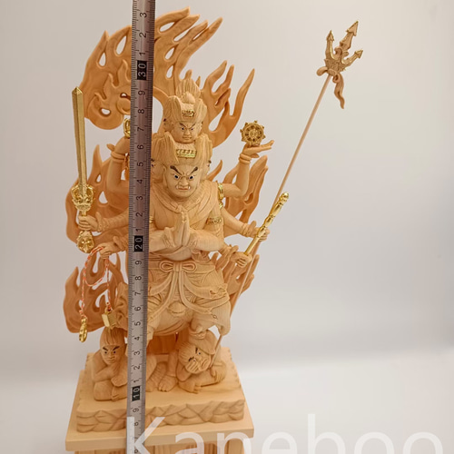 最高級 木彫仏像 大元帥明王立像 彫刻 本金 切金 天然木檜材 仏師で
